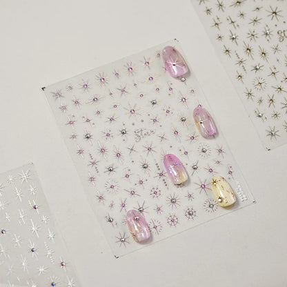 Gold Silver Starlight Laser Pink Colorful Glitter Star Bronzing Rhinestones Relief Nail Art Decorations Stickers Manicure Decals