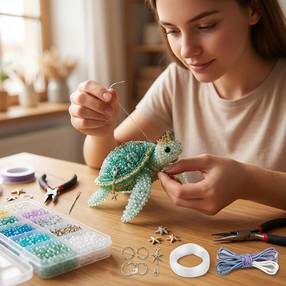 3D Ocean Animals DIY Beaded Craft Kit Beginner Friendly Handmade Marine Animal Bead Making Material Set