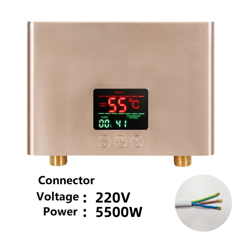 110V 220V Instant Water Heater Kitchen Bathroom Wall Mounted Electric Water Heater Hot Water Shower with LCD Temperature Display