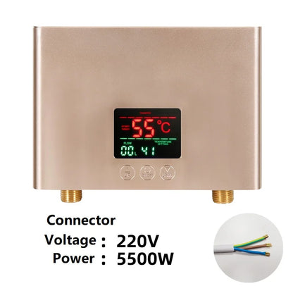 110V 220V Instant Water Heater Kitchen Bathroom Wall Mounted Electric Water Heater Hot Water Shower with LCD Temperature Display