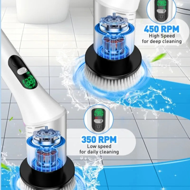 Electric Spin Scrubber 9 in 1 Cordless Cleaning Brush Telescopic Handle LED Display Wireless Bathroom Kitchen Floor Tile Cleaner