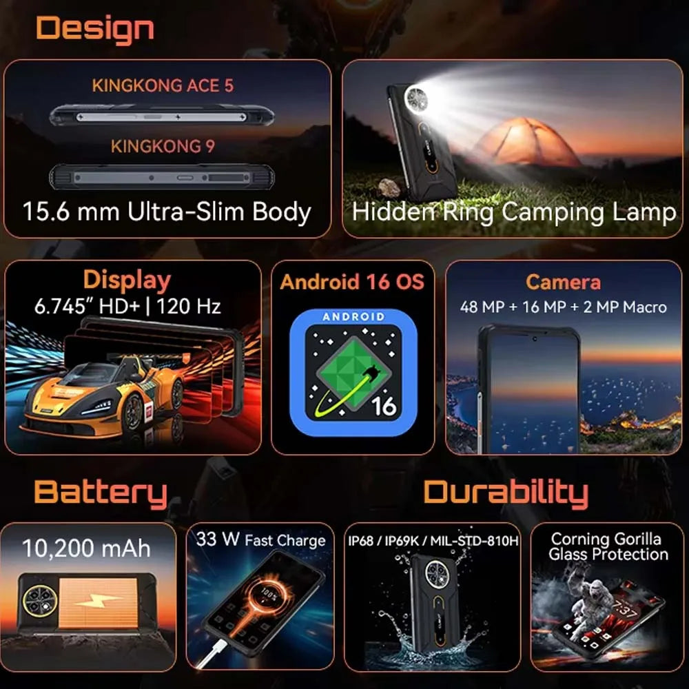 [Shipping From Poland] Cubot KingKong ACE 5 Android 16  10200mAh Rugged Smartphone 20GB(8+12) RAM 256GB ROM 6.745" 120Hz NFC
