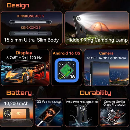 [Shipping From Poland] Cubot KingKong ACE 5 Android 16  10200mAh Rugged Smartphone 20GB(8+12) RAM 256GB ROM 6.745" 120Hz NFC
