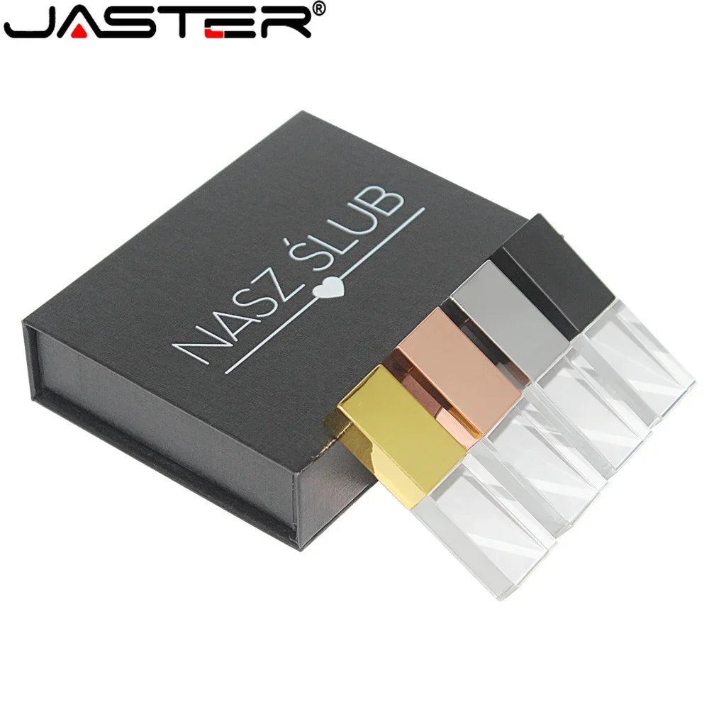 JASTER Crystal Wedding Gifts USB Flash Drives 128GB 3D Laser Engraving Custom Logo Pen Drive 64GB Photography Gift Memory Stick