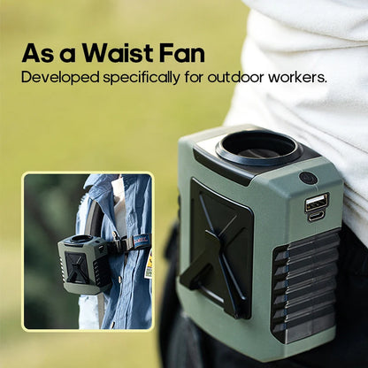 8000mAh Outdoor Portable Waist Fan Hanging Neck Fan Strong Wind with Power Bank LED Lighting for Sports Courier Outdoor Working