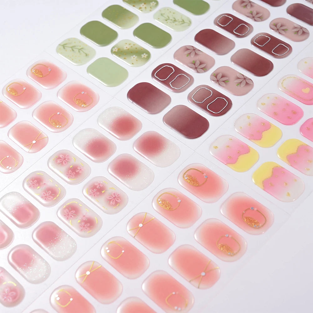 1Sheet Cured Gel Nail Strips Sticker Long-Lasting Nail Polish Strips Wraps Full Cover Gel Nail Art Stickers UV/LED Lamp Required