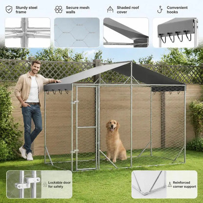Outdoor Dog Kennel 3 x 1.5 x 2.5m Galvanized Steel Mesh Run With Lockable Door For Garden Animals For Outdoors