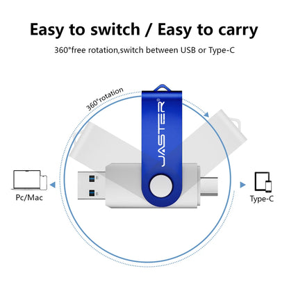 Free Custom Logo TYPE-C USB Flash Drive 128GB USB-C Pen Drive 64GB White Purple Memory Stick 32GB 16GB Pendrive Storage Device