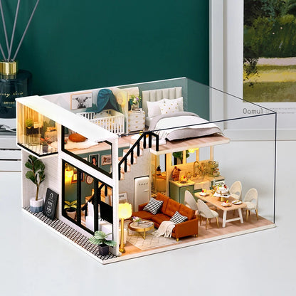 Doll House Kit 3D Wooden Mini DollHouse Assembly Building with Furniture Kit Toy For Birthday Gift 3D Puzzle Handmade Home Decor