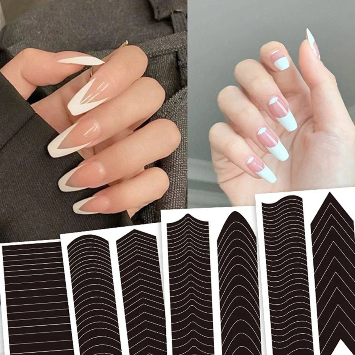 French Nail Art Sticker Crescent Smile Line French Pattern V-shaped Nail Decoration Decals