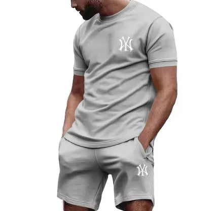 New hot selling 2026 men's two-piece sportswear short sleeved T-shirt and pants set running and fitness sportswear summer