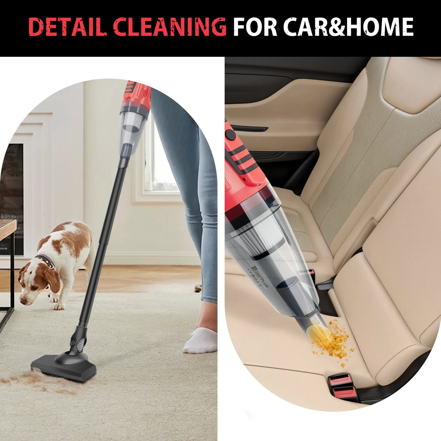 Handheld vacuum cleaner 5500Pa with LED Lighting handheld vacuum cleaner Battery Wireless Wet & Dry Handheld Washer with Washable HEPA Filter Bagless Car Home Power Clean