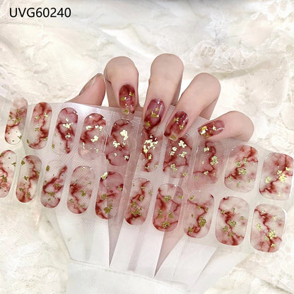 20/22Tips UV Semi cured Gel Nail Stickers Waterproof Long Lasting Full Gel Nail Wraps Press On Nail Decal DIY Manicure