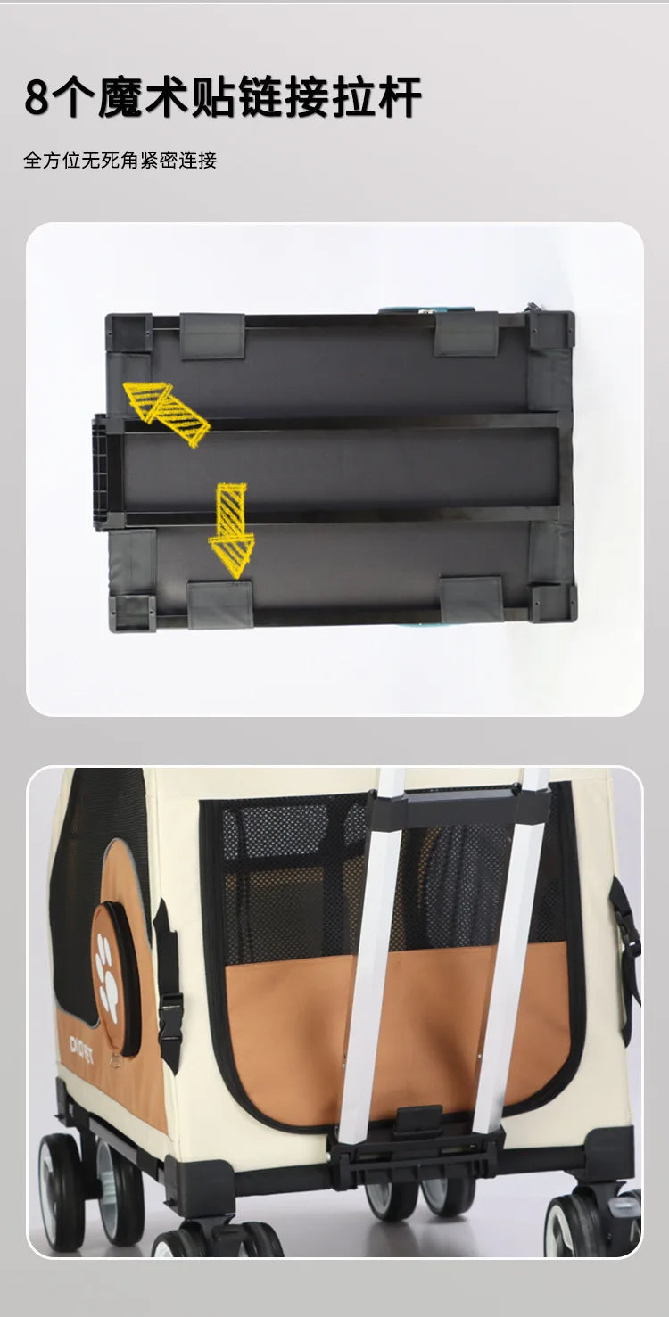 Large Space Foldable Pet Trolley Silent Wheel Pet Travel Box Portable Car Carrier Cage For Small Medium Dogs Cats Outdoor Trip
