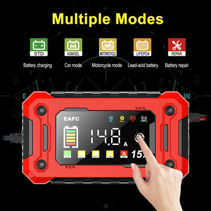 Newest 12V Car Battery Charger 15A/8A Pulse Repair Large Display Smart Charger for Car Motorcycle Lead Acid AGM GEL Batteries