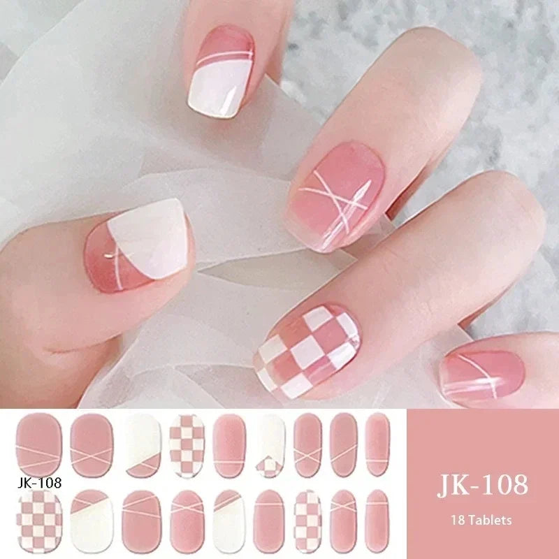 16/18/20Tips Semi-Cured Gel Nail Strips Adhesive Full Cover Stickers for Nails UV Lamp Need Press On Nails Fashion Manicure