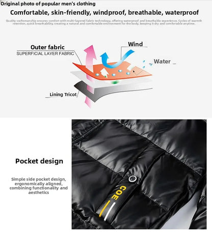 New Winter Men's down Jacket Thickened Short Bright Leather Fur Collar Warmth Anti-Cold Youth Short Stylish Polyester Fiber