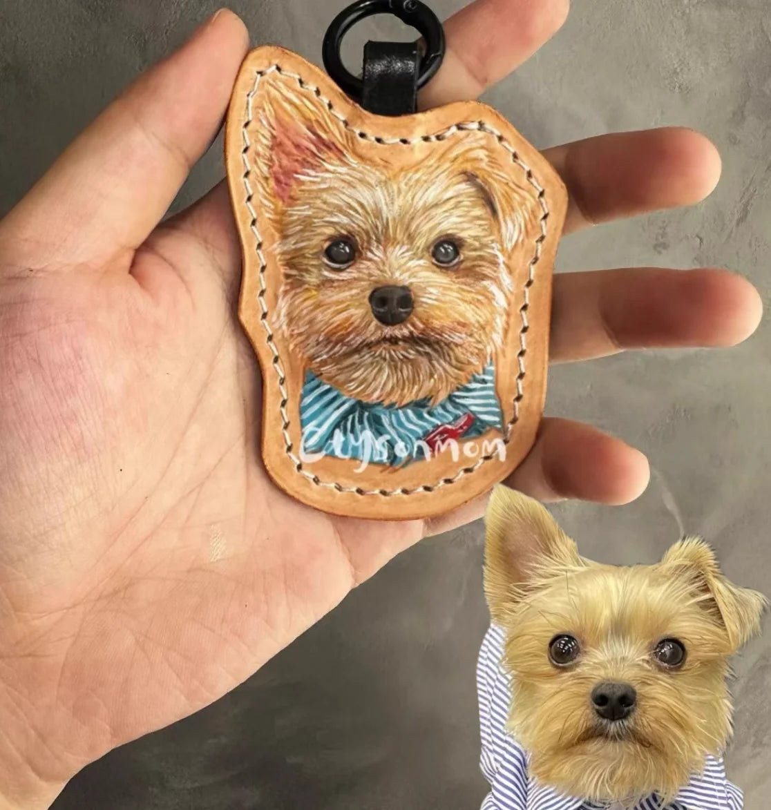 Pet Souvenirs Pet Nameplate Souvenirs Leather Carving Pet Pictures Customized Car Dog Cat Portrait 3D Image