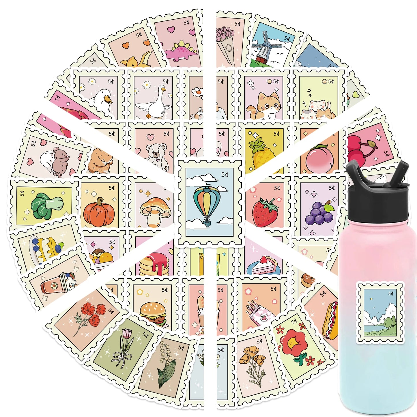 50/100PCS Cartoon Stamps Stickers Decals For Laptop Letter Scrapbook Luggage DIY Aesthetic Waterproof Stickers Creative Gifts