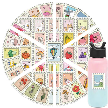 50/100PCS Cartoon Stamps Stickers Decals For Laptop Letter Scrapbook Luggage DIY Aesthetic Waterproof Stickers Creative Gifts