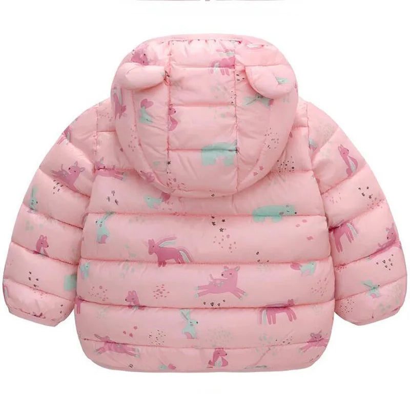 Baby Boys Girls Down Jackets Kids Cartoon Bear Zipper Coats Autumn Boys Thin Warm Hooded Jackets Children Clothes Outerwear