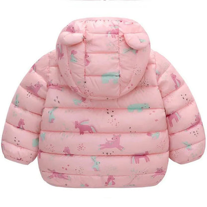 Baby Boys Girls Down Jackets Kids Cartoon Bear Zipper Coats Autumn Boys Thin Warm Hooded Jackets Children Clothes Outerwear