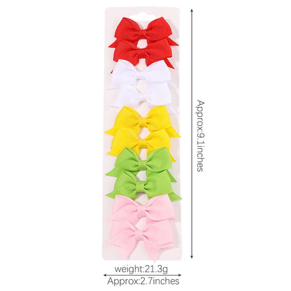 10Pcs/Set New Cute Solid Ribbon Bowknot Hair Clips for Baby Girls Handmade Bows Hairpin Barrettes Headwear Baby Hair Accessories