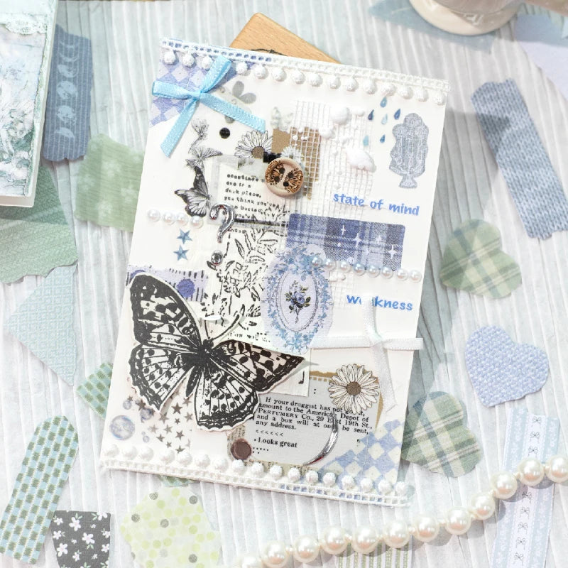 Journal GO 50pcs Dual Material Cloth Fabric Textured Stickers for Photo Frame Collage Junk Journal Scrapbooking diy Material