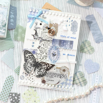 Journal GO 50pcs Dual Material Cloth Fabric Textured Stickers for Photo Frame Collage Junk Journal Scrapbooking diy Material