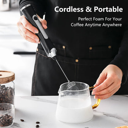 Milk Frother Rechargeable Handheld 3 Speed With Stand Electric Foam Maker, Drink Mixer Cappuccino Matcha Housewarming Gift Idea