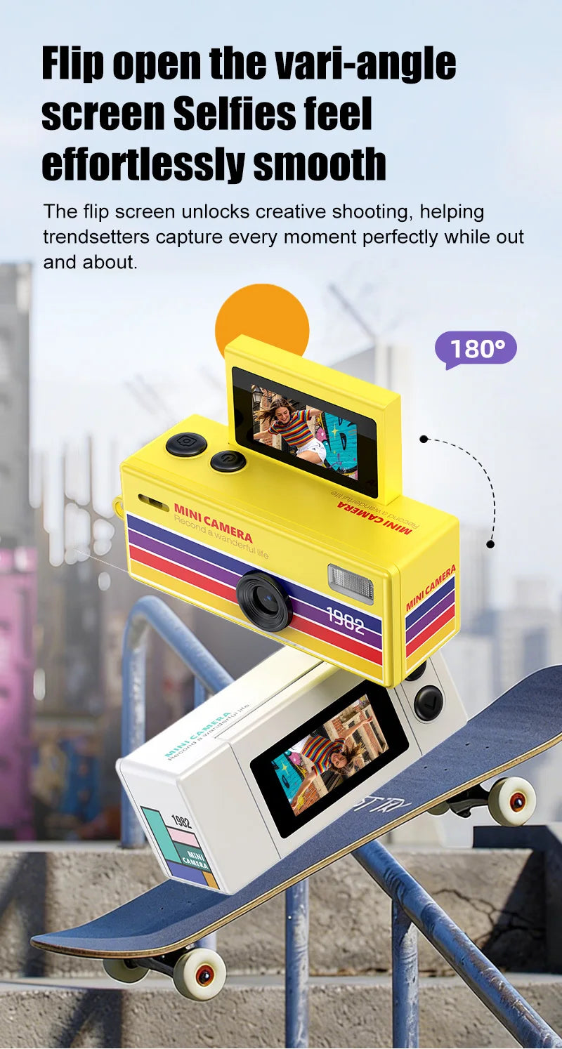 Ourlife Digital Camera 180° Flip Screen Selfile Keychain Camera Retro Support Memory Card HD Very Small Camcorder Video Recorder