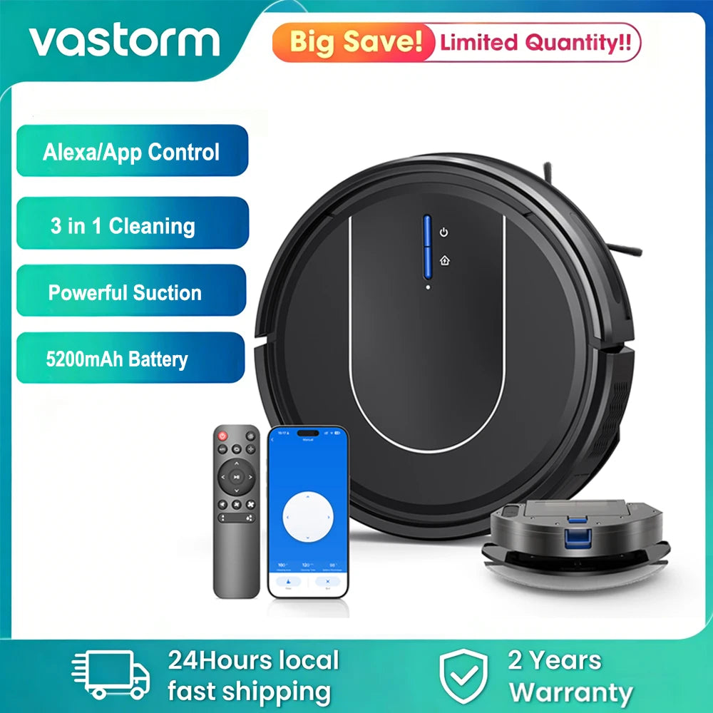 Vastorm E2 Robot Vacuum Cleaner 3-in-1 Floor Mop 5000Pa Powerful Suction with Auto-Charging Alexa/WiFi/App Control for Pet Hair Floors Cleaning