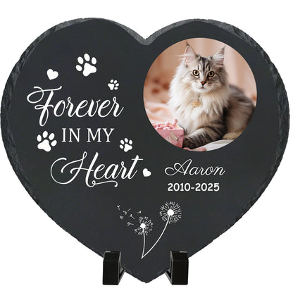Personalized Pet Memorial Stone,Custom Cat Grave Marke Plaque With Photo&Name,Garden Slate Tombstone Pet Loss Remembrance Gift