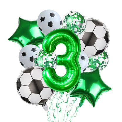 11 Pcs Football Theme Party Decoration balloon Set Birthday and Anniversary Number123456789 Green balloon for Champions Cup