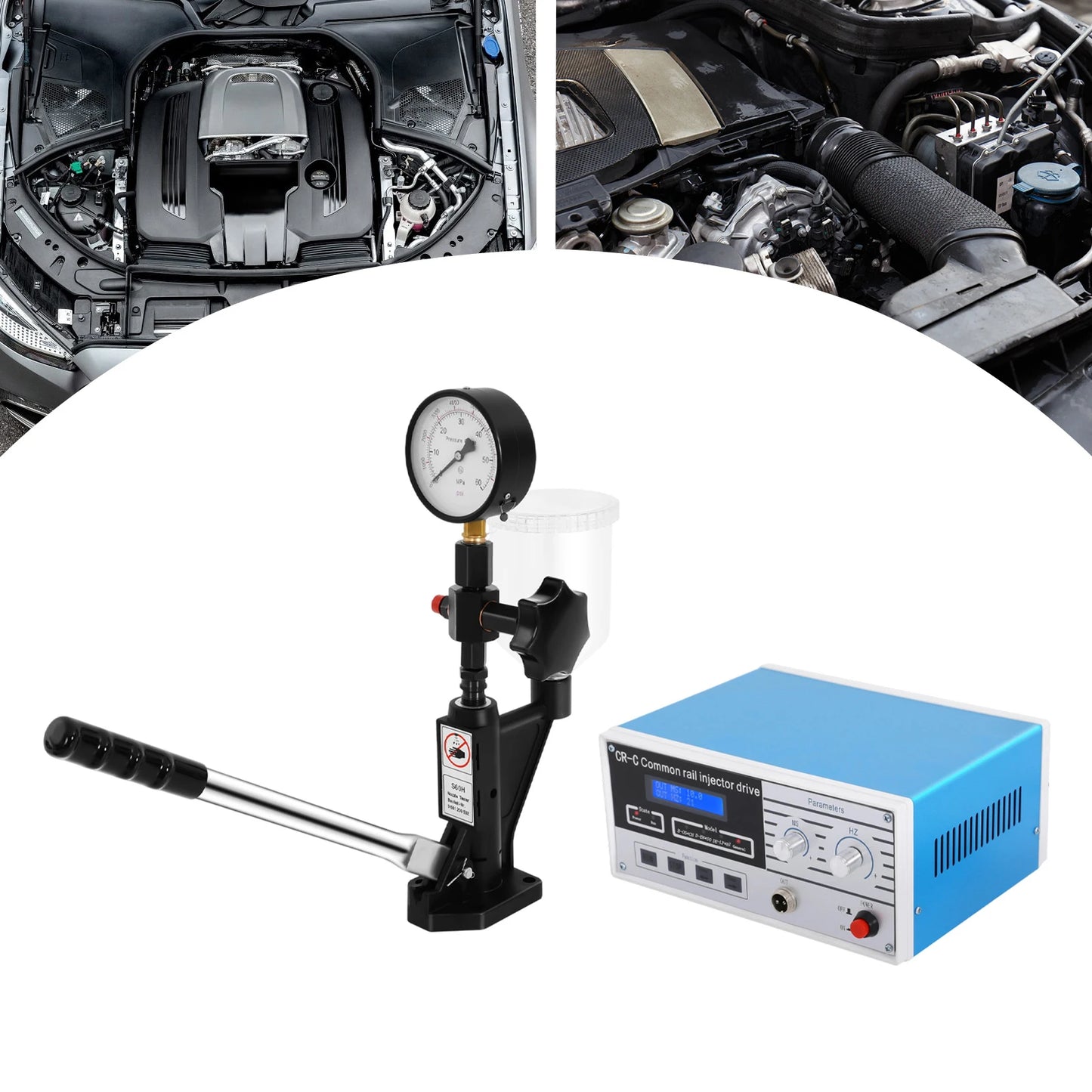 Diesel Injector Tester Tool Kit, CR-C Multifunctional Common Rail Injector Tester S60H Fuel Nozzle Tester 0-60MPa Pressure Gauge