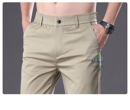 Summer High Quality Cotton Ankle Length Casual Pants Men Business Slim Elastic Waist Jogger Outdoors Korean Work Suit Trousers