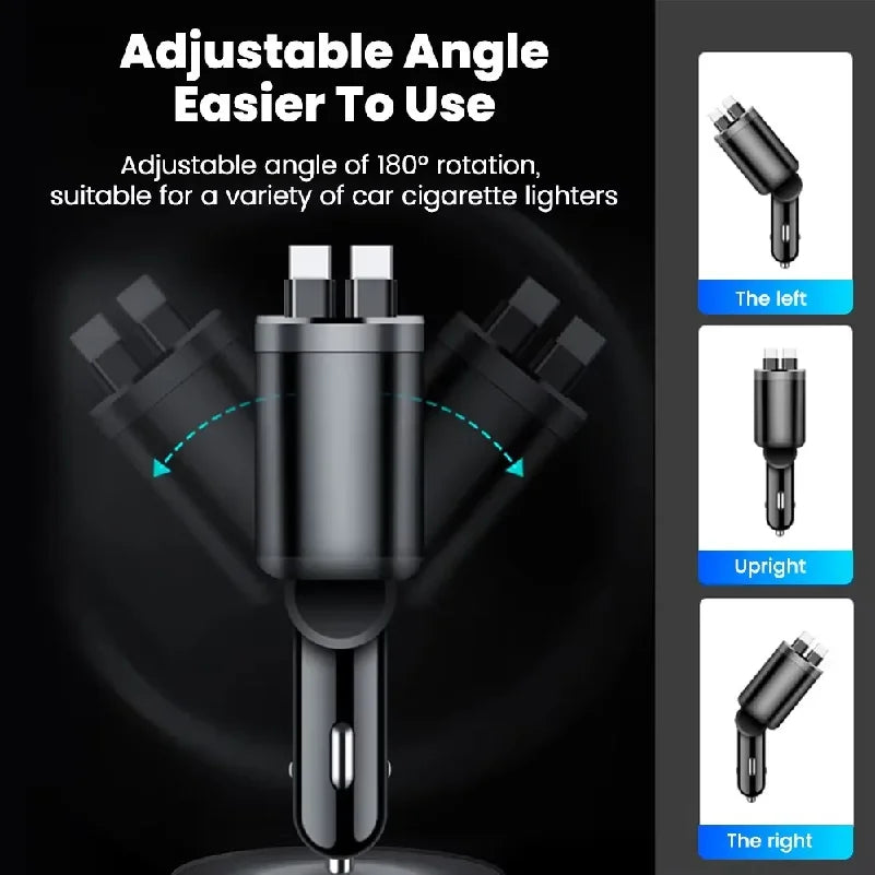 5 in 1 150W Car Charger Voltage Display PD30W Super Fast Charging 22.5W With Retractable Cable For IPhone Xiaomi Samsung