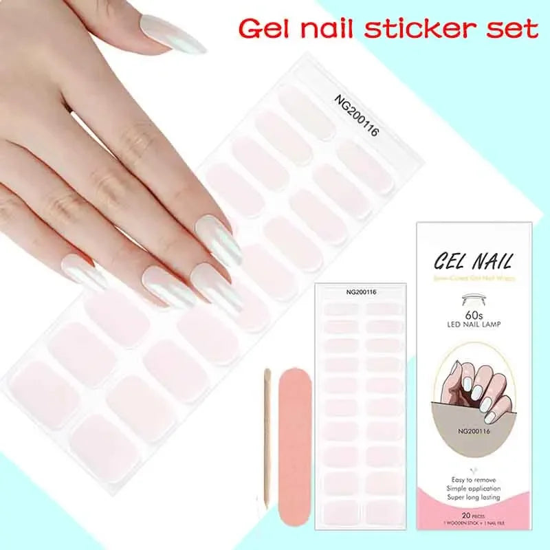 16/18/20Tips Semi-Cured Gel Nail Strips Adhesive Full Cover Stickers for Nails UV Lamp Need Press On Nails Fashion Manicure