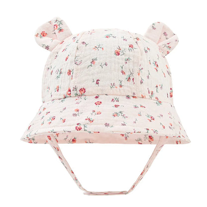 Baby Cotton Sun Hat New Children Outdoor Rabbit Ear Beach Caps Boy Girl Print Panama Hat Unisex Beach Bucket Hat For 3-12 Months