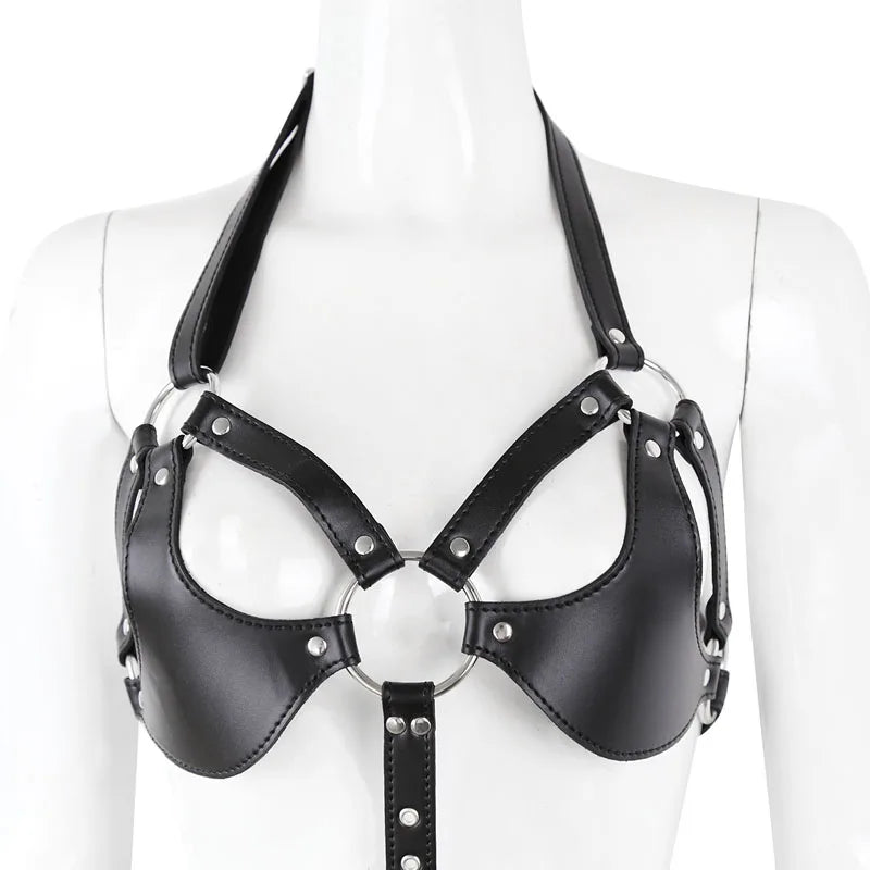 Bondage Harness Metal Leather Clothes Sexy Lingerie Bra Panty Adult Games Restraints Fetish Wear Erotic Costume BDSM Sex Toys
