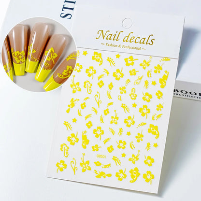 1pc 3D Hibiscus Flowers Nail Sticker White Black Flower Petals Adhesive Decals Pink Golden Floral Slider For Nail Art Decoration