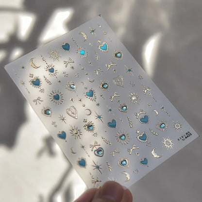 Gold Totem Red Heart Nail Art Stickers Aurora Holographic Star Moon Butterfly 5D Self Adhesive Nail Art RhinestoneS Stickers DIY