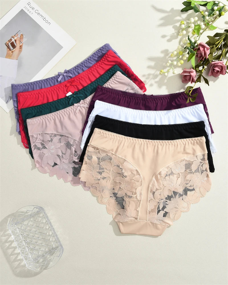 S-XXL Women Lace Panties Patchwork Seamless Underwear Sexy Luxury Hollow Out Solid Briefs Girls' Mid Rise Breathable Lingerie