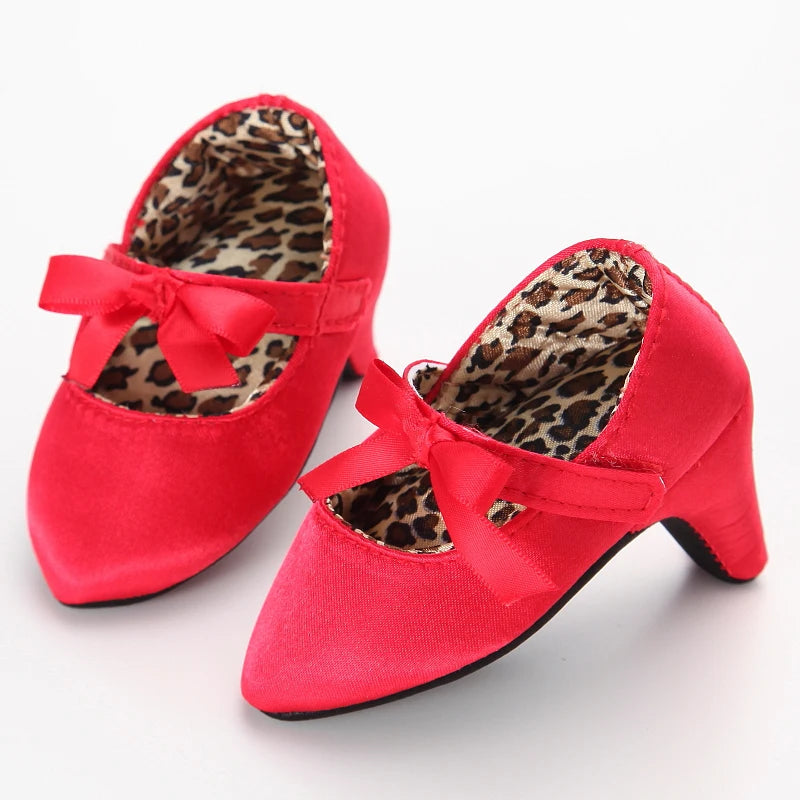 2022 New Infant Newborn Baby Girl High Heels Shoes Princess Bow First Birthday Party Shoes Photo Props Shoes 0-12M