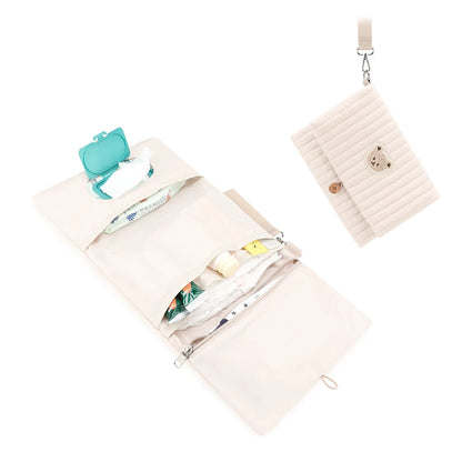 Foldable Hanging Diaper Organizer Bag - Multi-Compartment Essentials Storage Pouch with Wipe Holder & Diaper Pocket