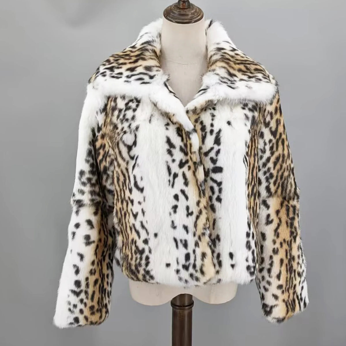 Women Real Rabbit Fur Coat High Collar Winter Jacket Make of One Rabbit Fur Cross Mink Pattern