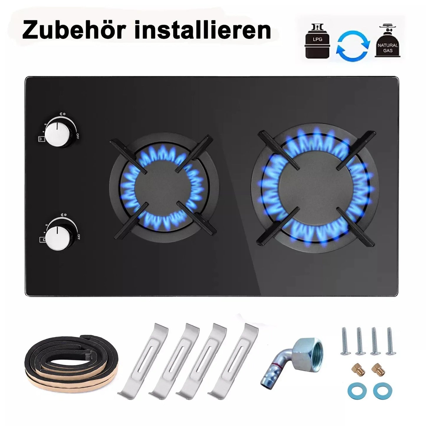 Topstrong 2 Burner Ceramic Glass Built-in Hob Natural Gas Propane Gas Hob YYEUGCT-B02