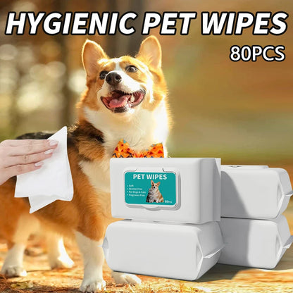 80PCS/pack Pet Wipes Disposable Pure Water Formula Pet Care Dog and Cat Health Cleaning Deodorizing Wipes Single-use