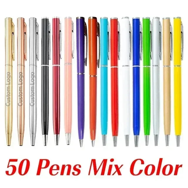 50 Pcs Metal Ballpoint Pen Rose Gold Pen Custom Logo School&office Supplies Stationery Business Gift Lettering Engraved Name