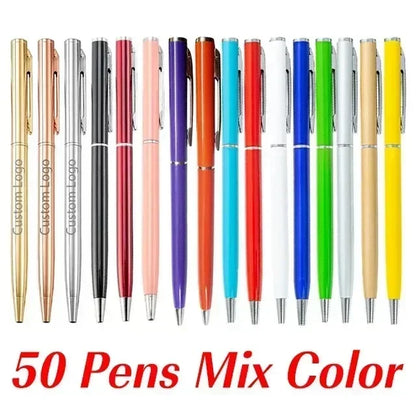 50 Pcs Metal Ballpoint Pen Rose Gold Pen Custom Logo School&office Supplies Stationery Business Gift Lettering Engraved Name